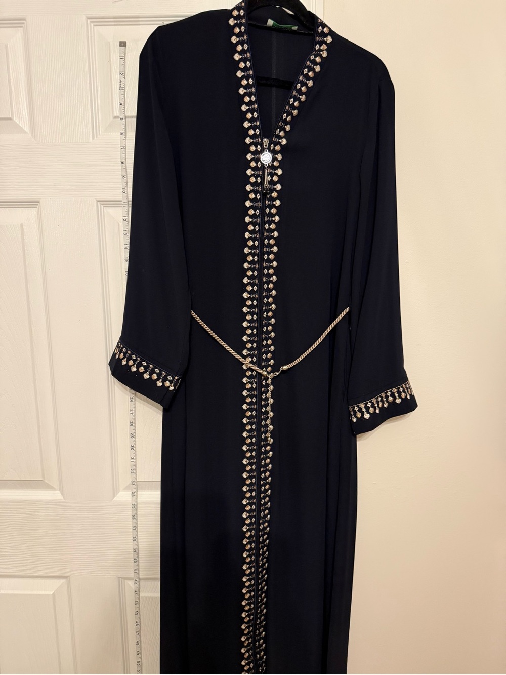 Dark Navy Embellished Long Women's Dress with Gold Accents